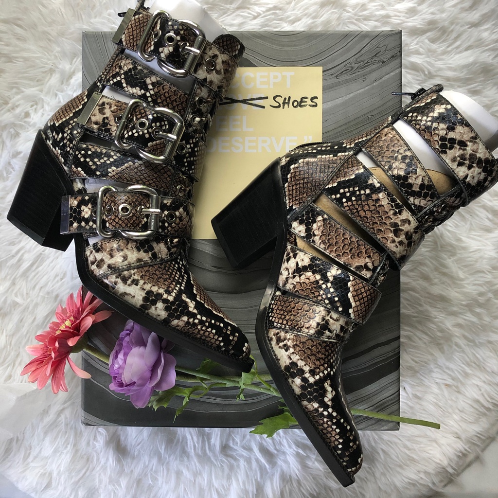 Jeffrey Campbell Caceres Bootie Brown White Snake Black. Size 6.5